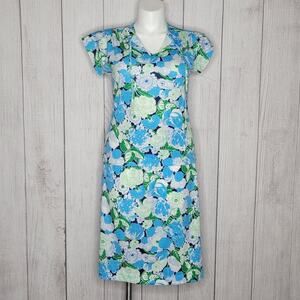 Vintage 70s Laura Mae Blue Floral Polyester Skirt Set, size 12